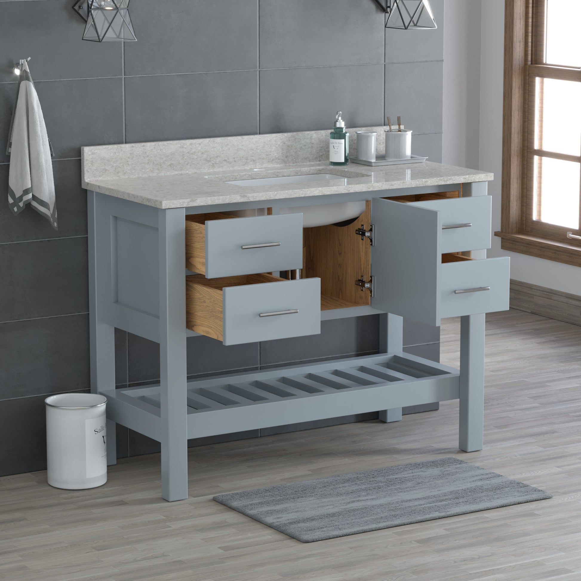 USA Patriot 48 Inch Gray Bathroom Vanity – Olympus Counter - P48G-OLYMPUS