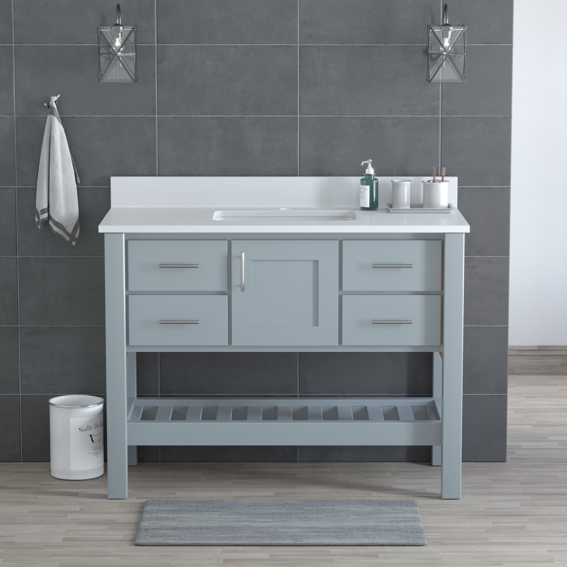 USA Patriot 48 Inch Gray Bathroom Vanity - White Counter - P48G-WHITE