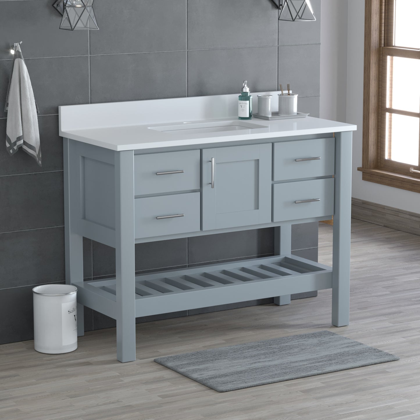 USA Patriot 48 Inch Gray Bathroom Vanity - White Counter - P48G-WHITE