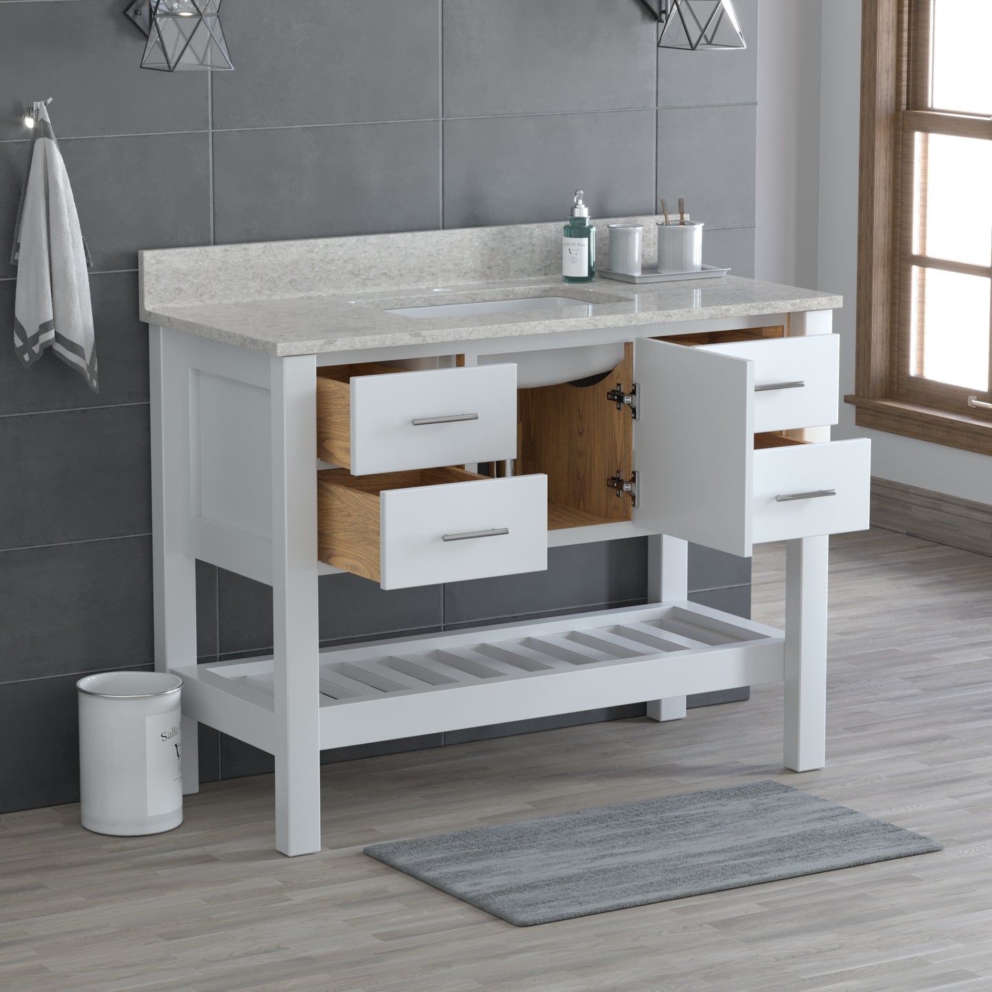 USA Patriot 48 Inch White Bathroom Vanity – Olympus Counter - P48W-OLYMPUS