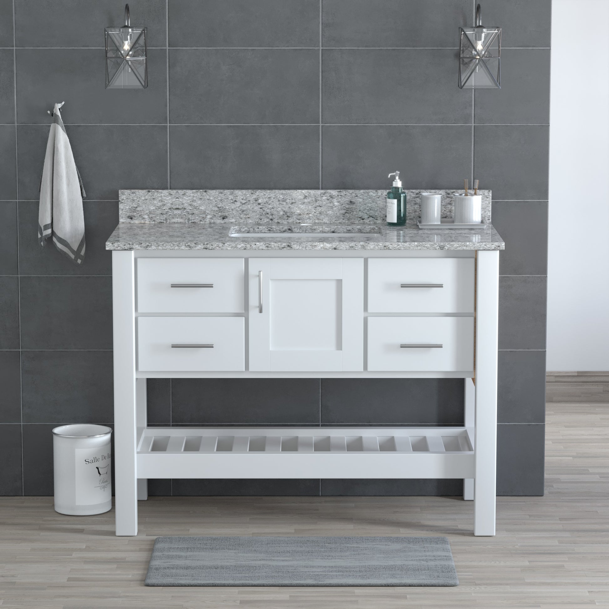 USA Patriot 48 Inch White Bathroom Vanity - Pepper Counter - P48W-PEPPER