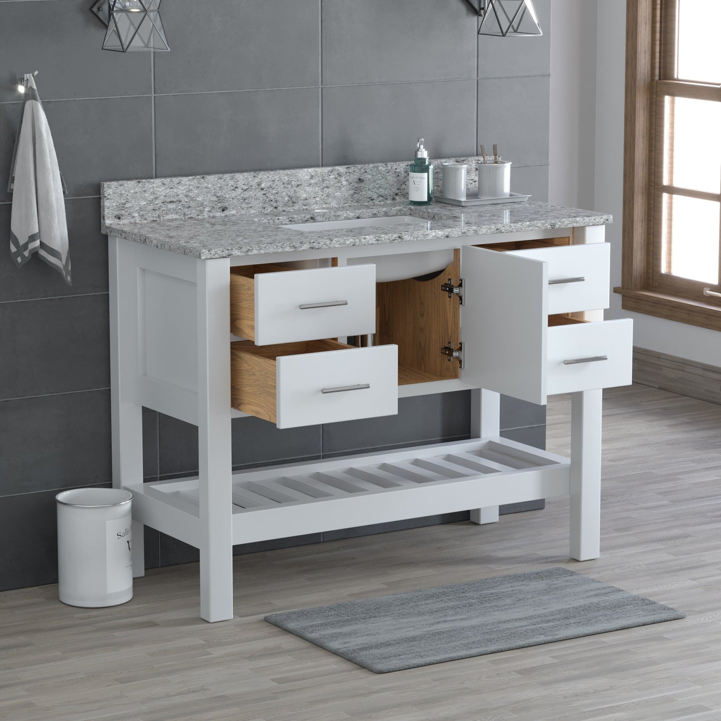 USA Patriot 48 Inch White Bathroom Vanity - Pepper Counter - P48W-PEPPER