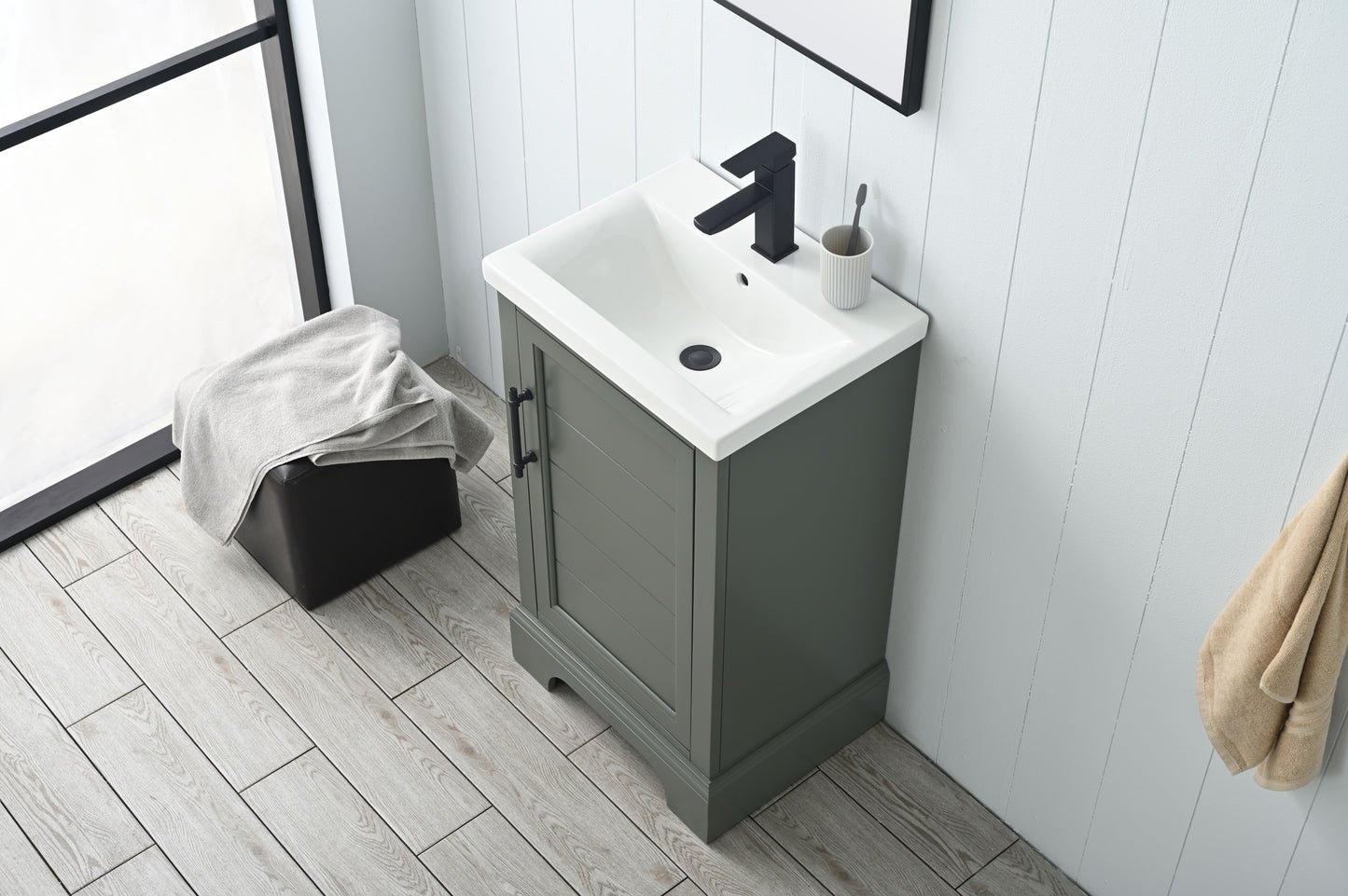 20 Inch Single Sink Bathroom Vanity in Vintage Green with Ceramic Sink and Countertop - Vanity Art VA5020-VG