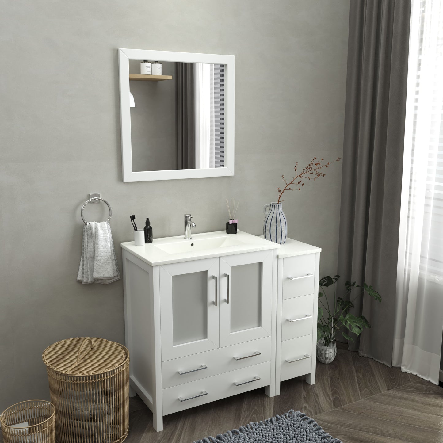 42 Inch Single Sink Bathroom Vanity in White with Ceramic Countertop - Vanity Art VA3030-42W