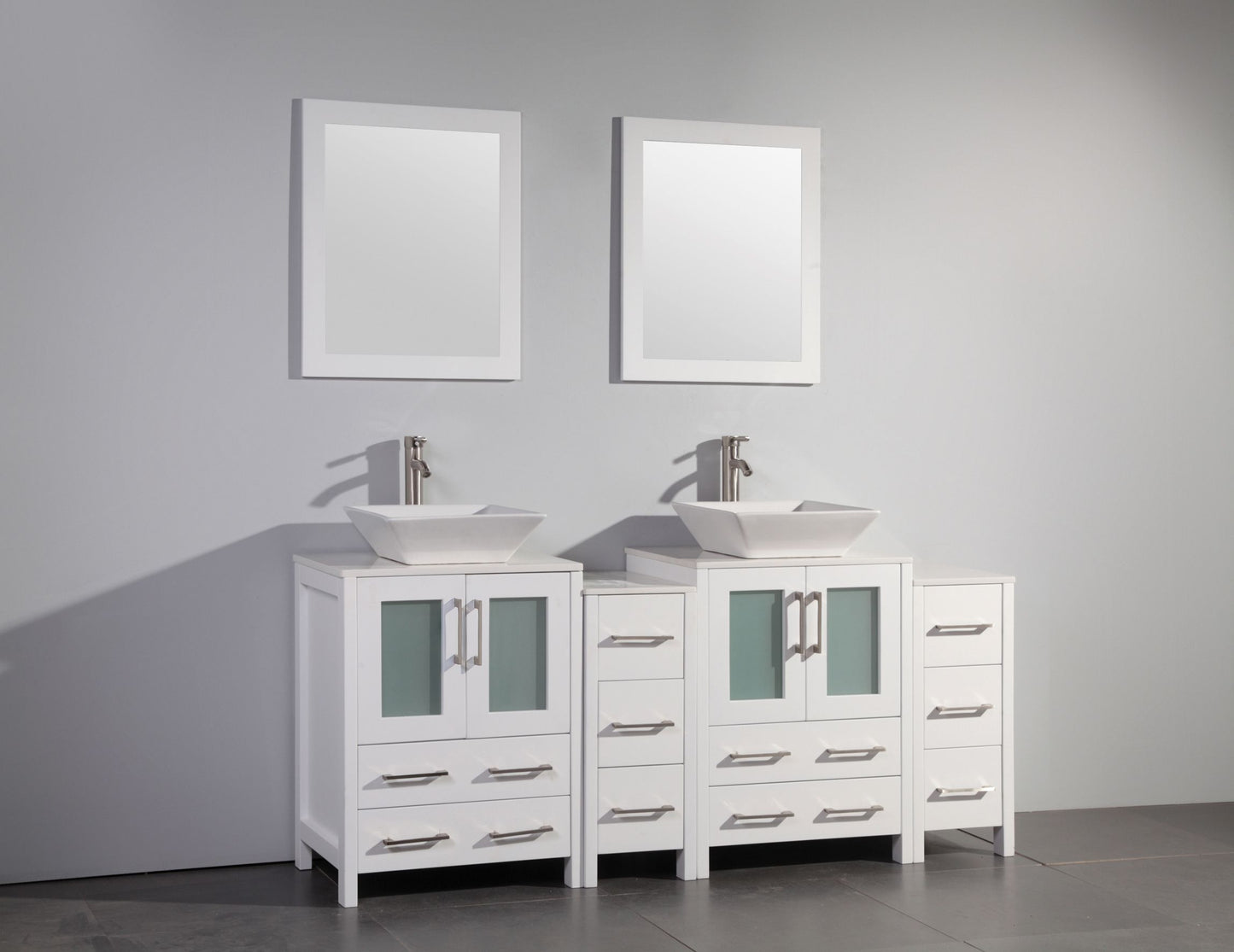 72 Inch Double Sink Bathroom Vanity in White with Marble Countertop - Vanity Art VA3124-72W