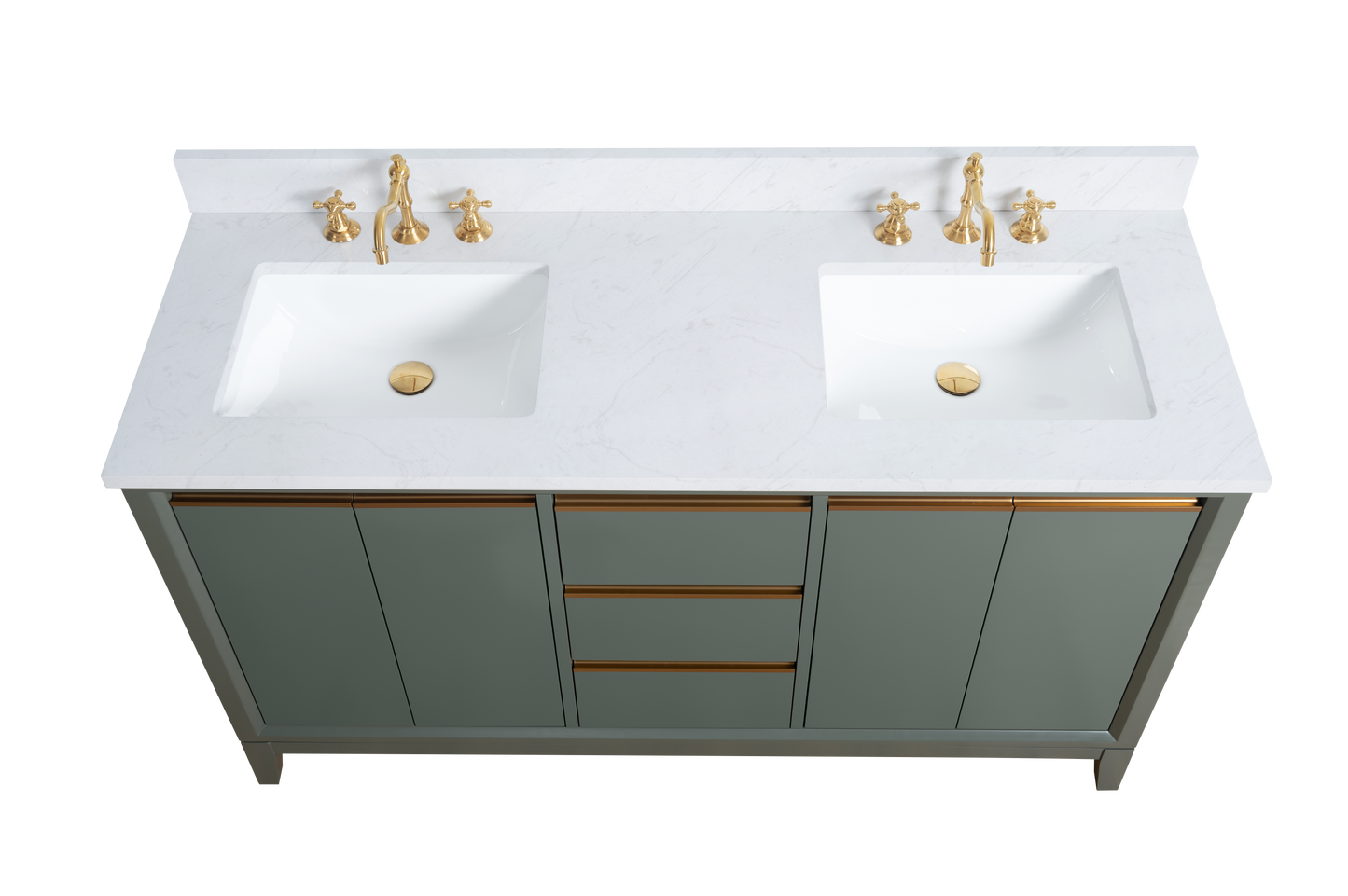 60 Inch Double Sink Bathroom Vanity in Vintage Green with Marble Countertop - Vanity Art VA8060-DVG