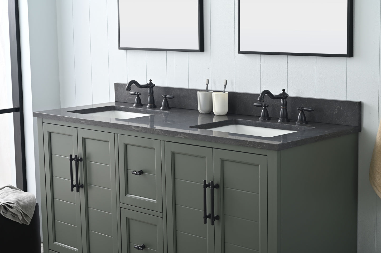 60 Inch Double Sink Bathroom Vanity in Vintage Green with Marble Countertop & Backsplash - Vanity Art VA5060-DVG