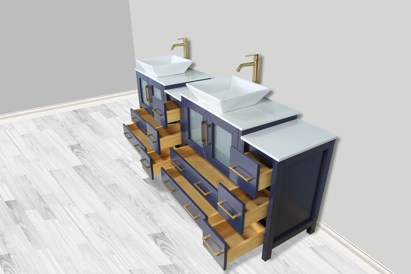 84 Inch Double Sink Bathroom Vanity in Blue with Marble Countertop - Vanity Art VA3130-84B