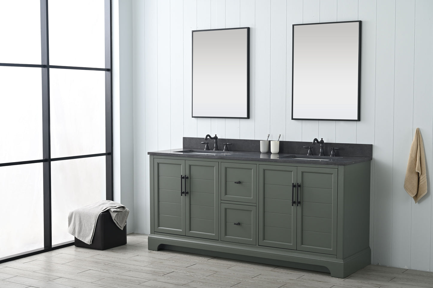 72 Inch Double Sink Bathroom Vanity in Vintage Green with Marble Countertop & Backsplash - Vanity Art VA5072-DVG