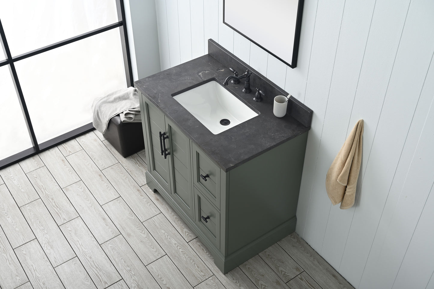 36 Inch Single Sink Bathroom Vanity in Vintage Green with Marble Countertop & Backsplash - Vanity Art VA5036-VG