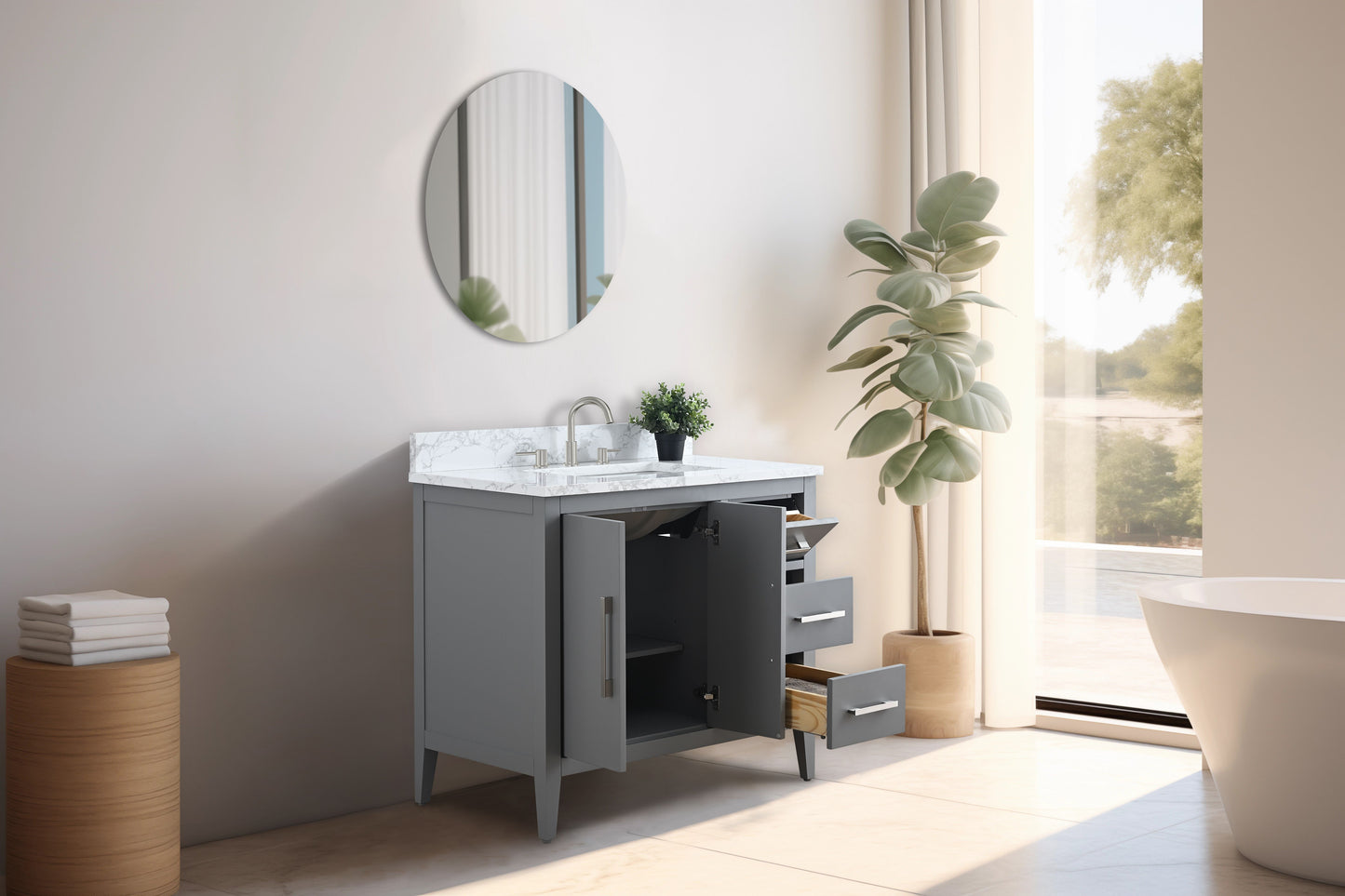 36 Inch Single Sink Bathroom Vanity in Cashmere Gray with Marble Countertop - Vanity Art VA9036-G