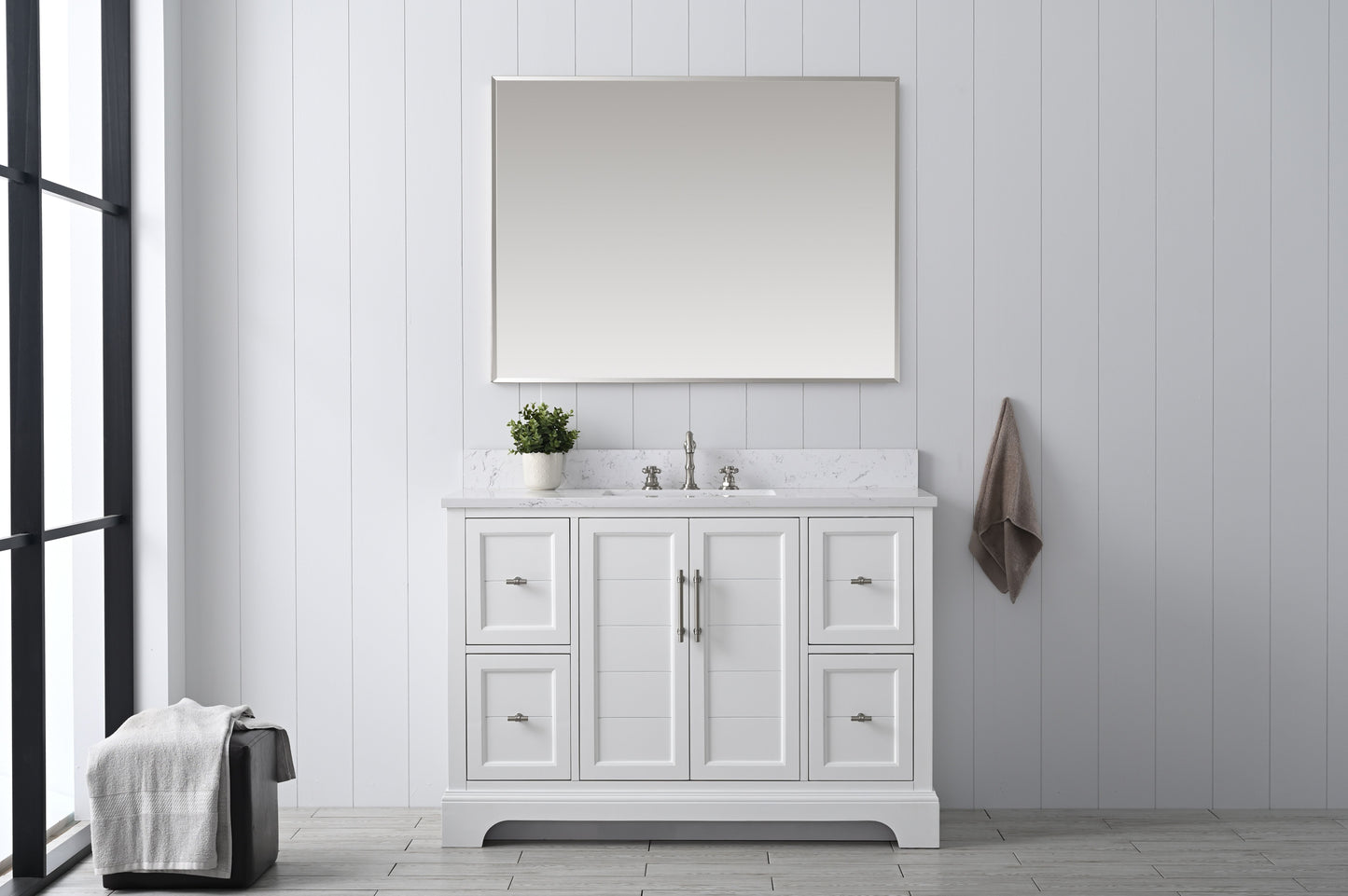 48 Inch Single Sink Bathroom Vanity in White with Marble Countertop & Backsplash - Vanity Art VA5048-W