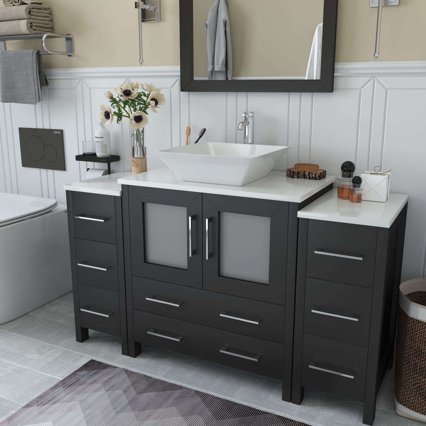 54 Inch Single Sink Bathroom Vanity in Espresso with Marble Countertop - Vanity Art VA3130-54E