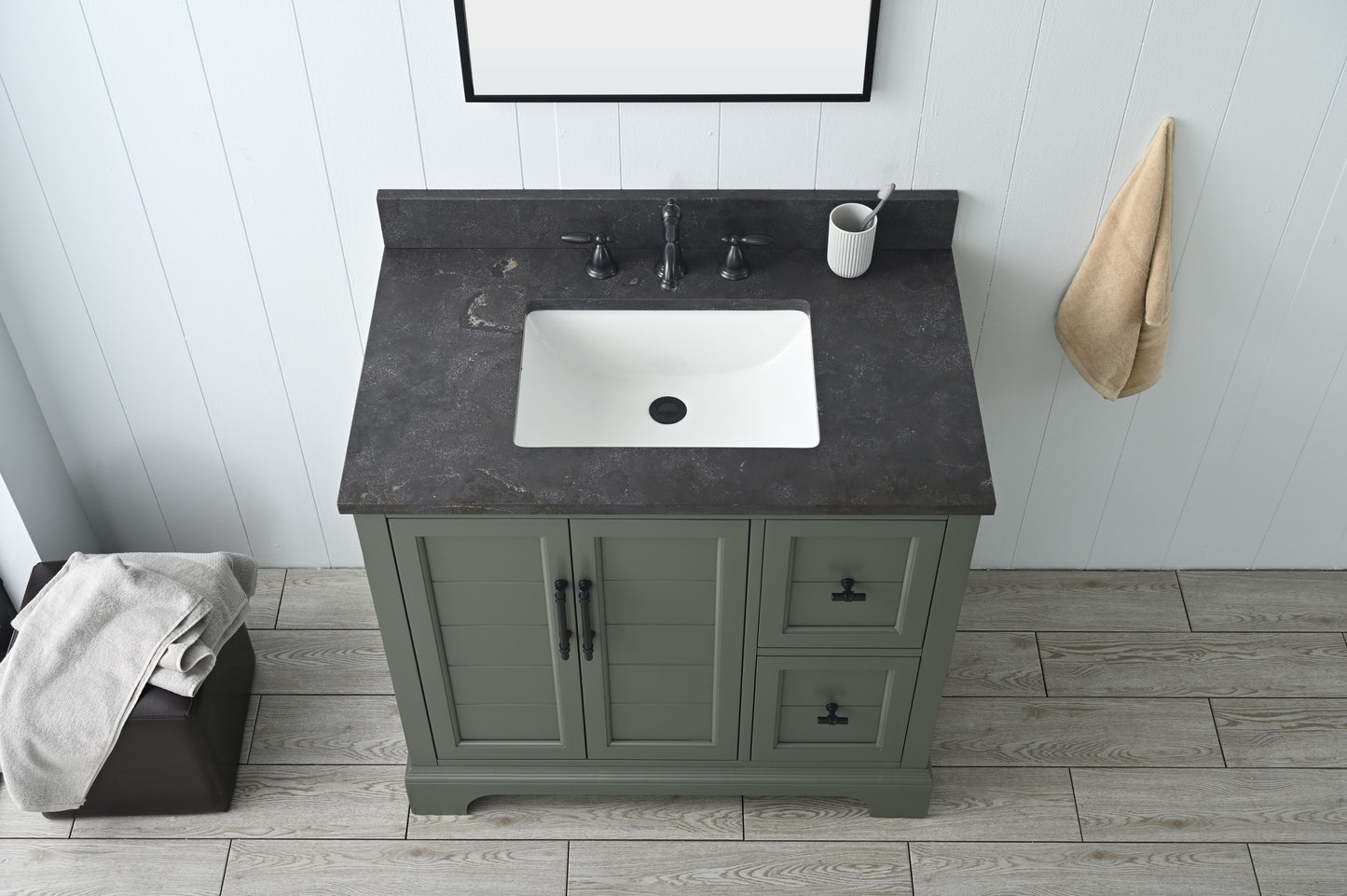 36 Inch Single Sink Bathroom Vanity in Vintage Green with Marble Countertop & Backsplash - Vanity Art VA5036-VG