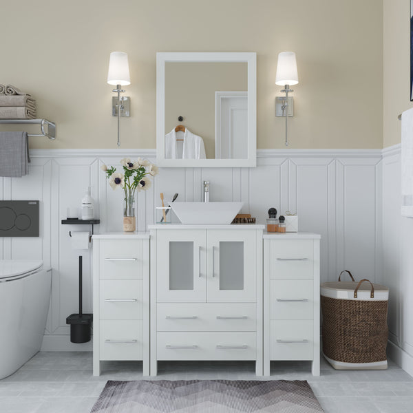 48 Inch Single Sink Bathroom Vanity in White with Marble Countertop - Vanity Art VA3124-48W