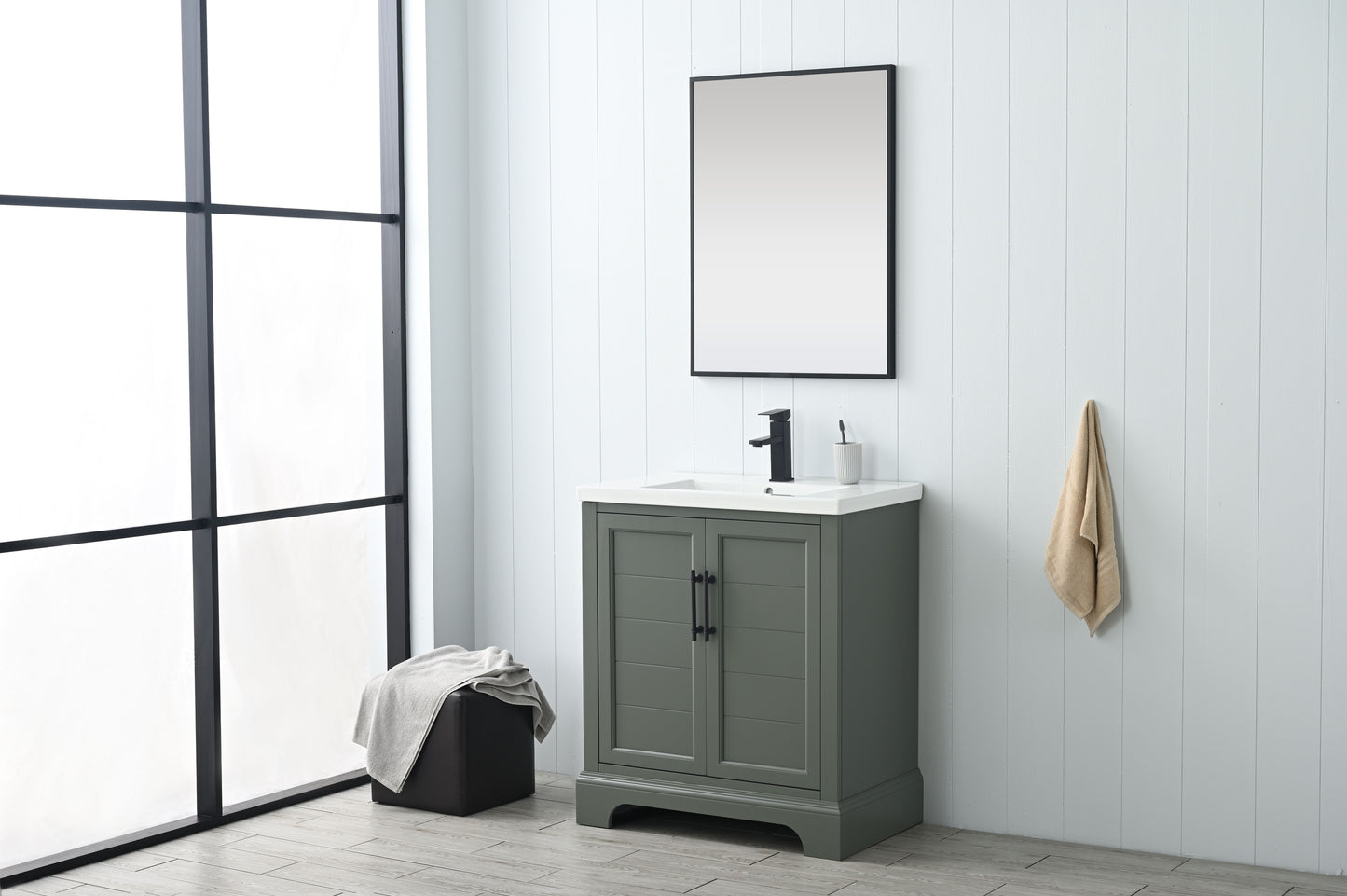 30 Inch Single Sink Bathroom Vanity in Vintage Green with Ceramic Sink and Countertop - Vanity Art VA5030-VG