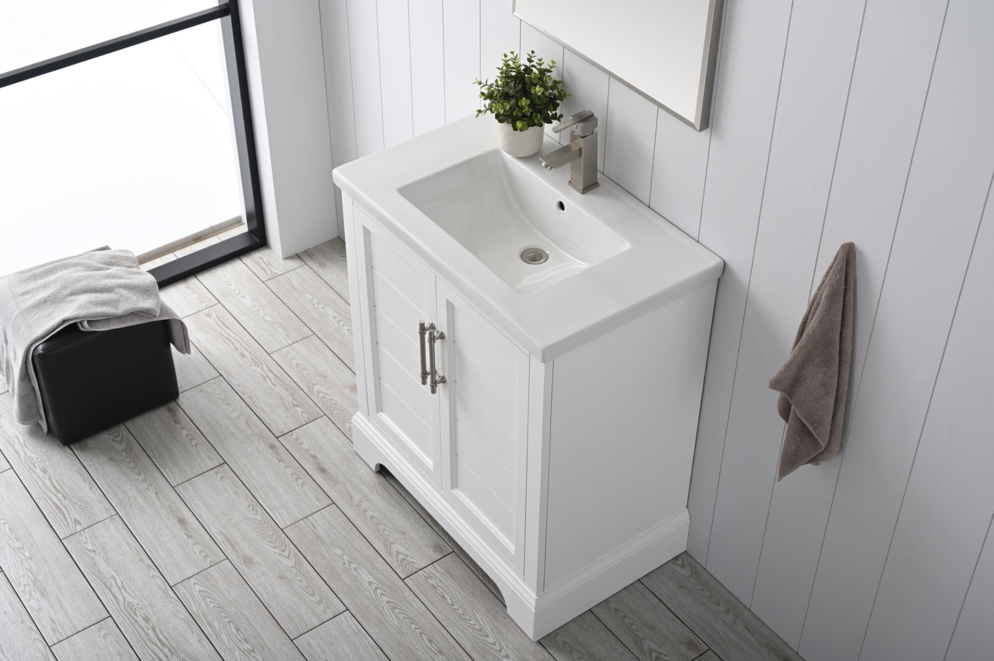 30 Inch Single Sink Bathroom Vanity in White with Ceramic Sink and Countertop - Vanity Art VA5030-W