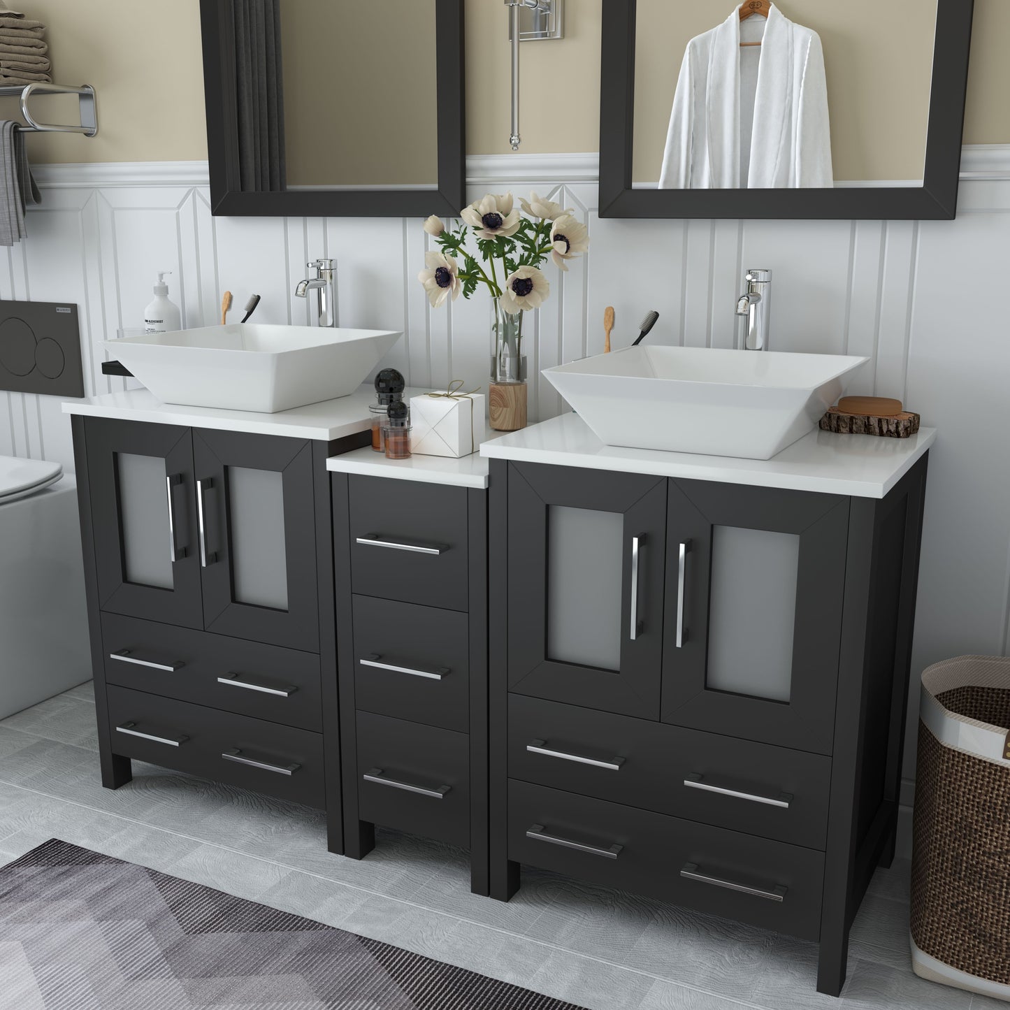 60 Inch Double Sink Bathroom Vanity in Espresso with Marble Countertop - Vanity Art VA3124-60E