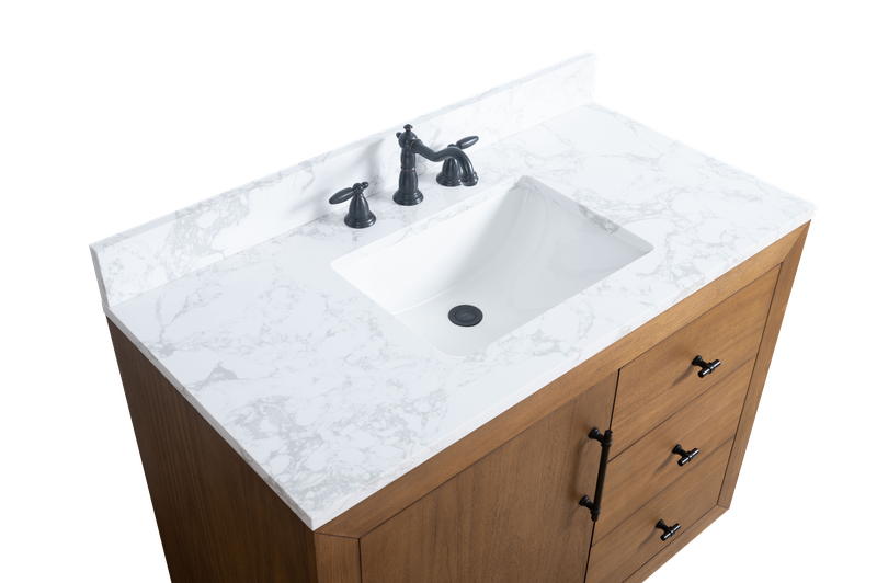 42 Inch Single Sink Bathroom Vanity in Tan with Marble Countertop - Vanity Art VA7042-T-ET