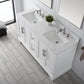 60 Inch Double Sink Bathroom Vanity in White with Marble Countertop & Backsplash - Vanity Art VA5060-DW