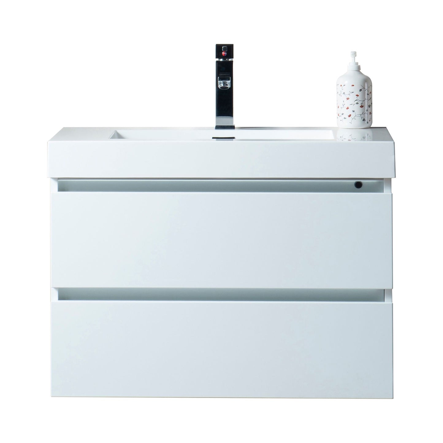 30 Inch LED Lighted Wall Hung Single Sink Bathroom Vanity in White with Resin Top - Vanity Art VA6030WL