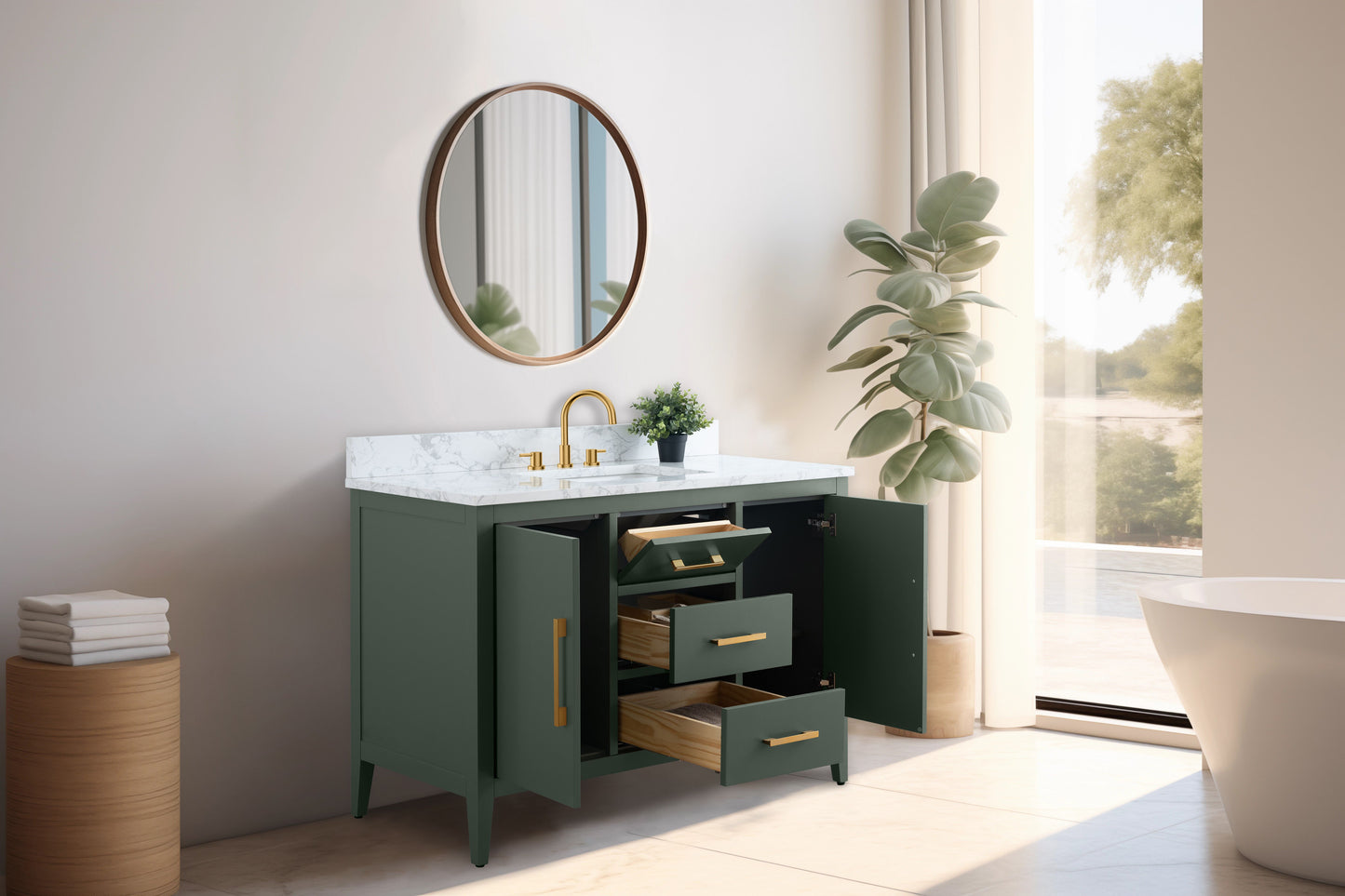 48 Inch Single Sink Bathroom Vanity in Vintage Green with Marble Countertop - Vanity Art VA9048-VG