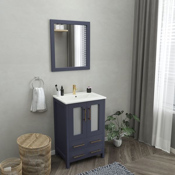 24 Inch Single Sink Bathroom Vanity in Blue with Ceramic Countertop - Vanity Art VA3024B