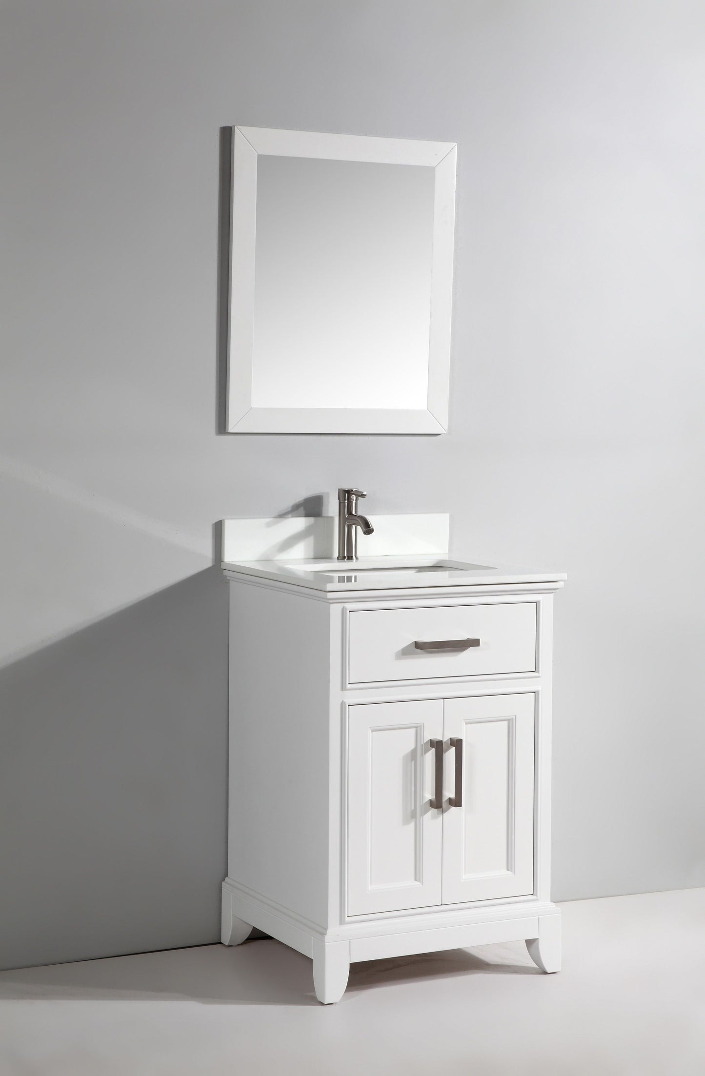 24 Inch Single Sink Bathroom Vanity in White with White Marble Countertop - Vanity Art VA1024W