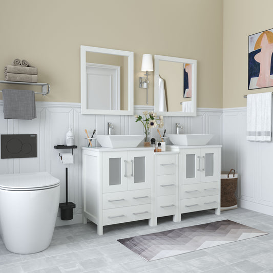 60 Inch Double Sink Bathroom Vanity in White with Marble Countertop - Vanity Art VA3124-60W