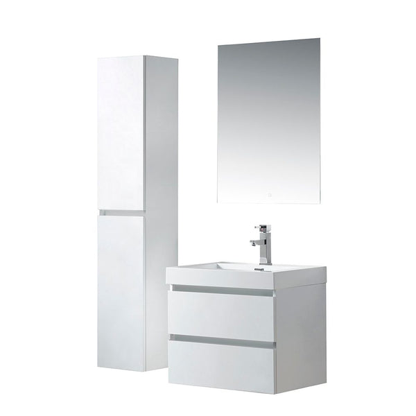 24 Inch Wall Hung Single Sink Bathroom Vanity in White with Resin Top - Vanity Art VA6024W