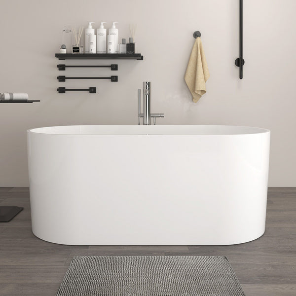 Freestanding Solid Surface Resin Glossy Bathtub 59 Inch x 29.5 Inch - Vanity Art VA6920-GS