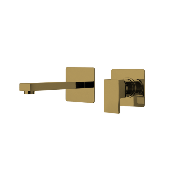 LaToscana QUOK208 QUADRO Single-Lever Handle Wall-Mount Lavatory Faucet in Matte Gold