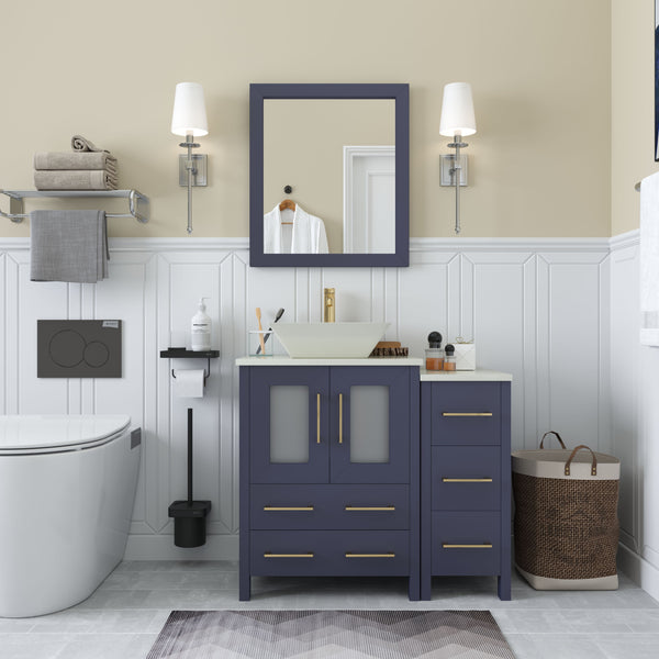 36 Inch Single Sink Bathroom Vanity in Blue with Marble Countertop - Vanity Art VA3124-36B