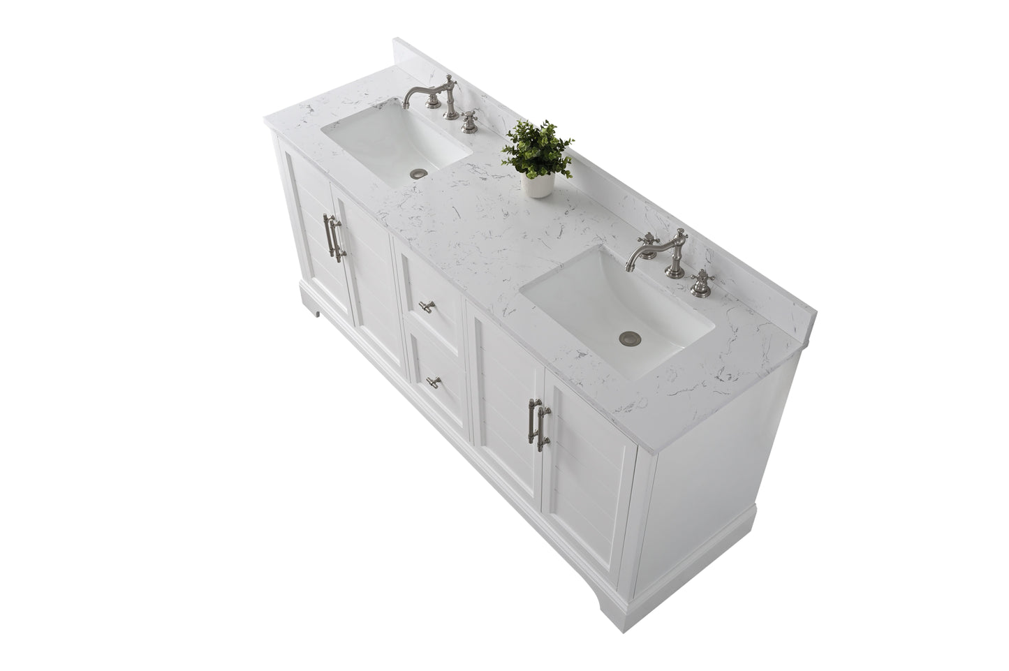 72 Inch Double Sink Bathroom Vanity in White with Marble Countertop & Backsplash - Vanity Art VA5072-DW