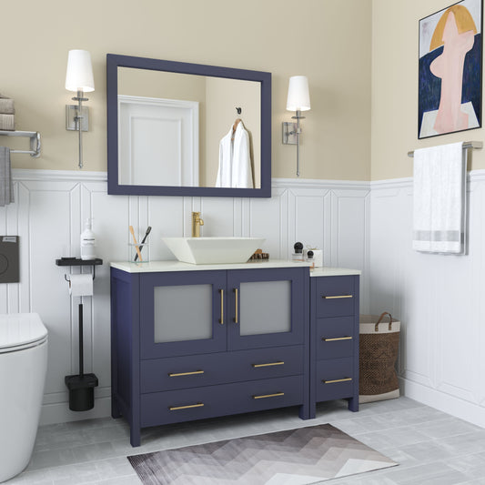 48 Inch Single Sink Bathroom Vanity in Blue with Marble Countertop - Vanity Art VA3136-48B