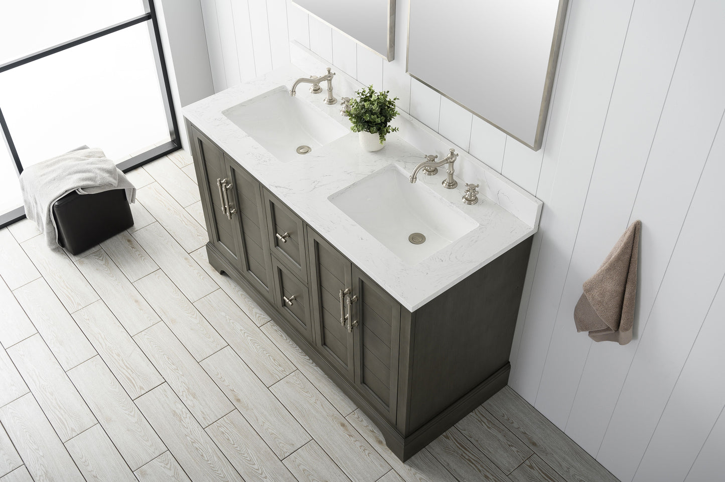 54 Inch Double Sink Bathroom Vanity in Gray with Marble Countertop & Backsplash - Vanity Art VA5054-SG