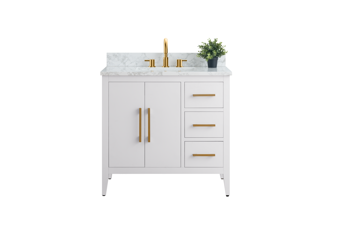 36 Inch Single Sink Bathroom Vanity in White with Marble Countertop - Vanity Art VA9036-W