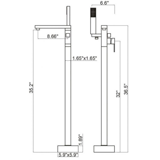 Floor Mounted Square Bathtub Filler - Brushed Gold (RA-9200BG)