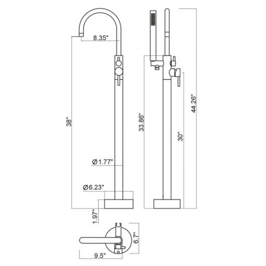 Floor Mounted Round Bathtub Filler - Brush Nickel (RA-9213BN)