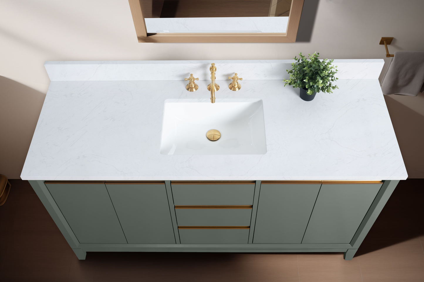 60 Inch Single Sink Bathroom Vanity in Vintage Green with Marble Countertop - Vanity Art VA8060-SVG