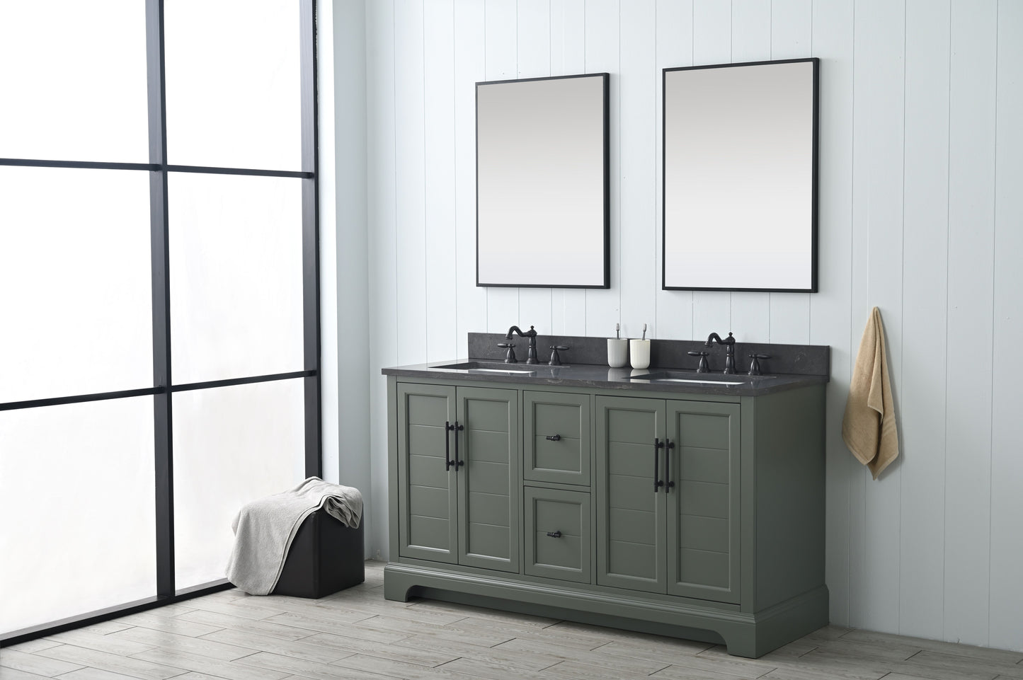 60 Inch Double Sink Bathroom Vanity in Vintage Green with Marble Countertop & Backsplash - Vanity Art VA5060-DVG