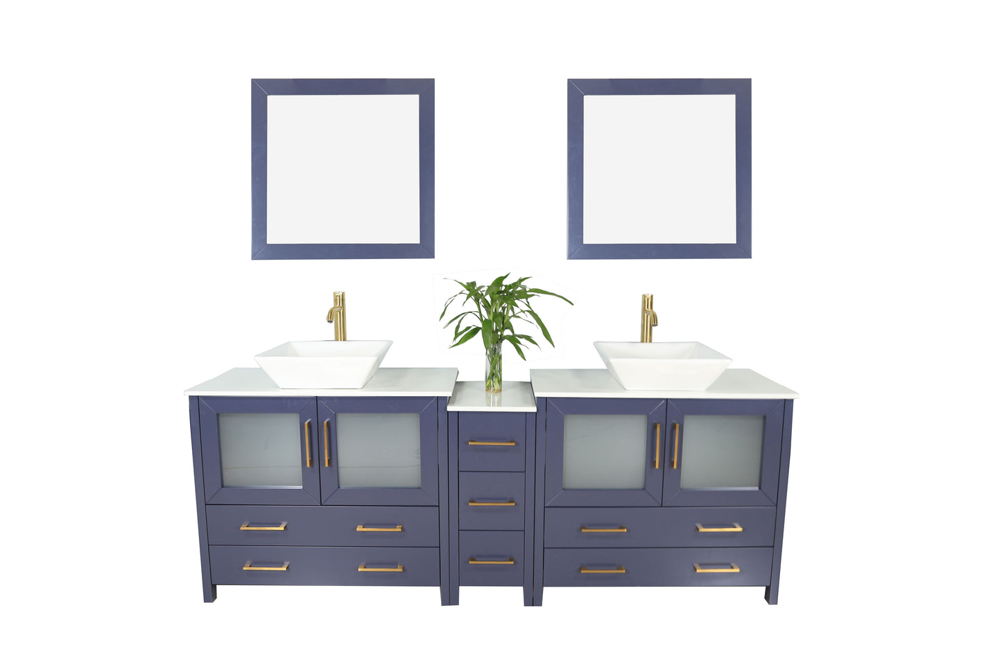 84 Inch Double Sink Bathroom Vanity in Blue with Marble Countertop - Vanity Art VA3136-84B