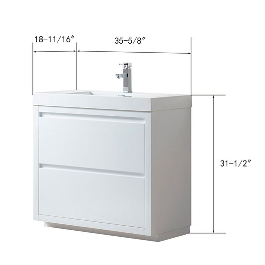 36 Inch Single Sink Bathroom Vanity in White with Resin Top - Vanity Art VA6036WF