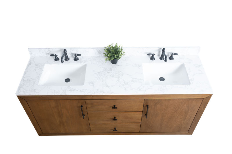 72 Inch Double Sink Bathroom Vanity in Tan with Marble Countertop - Vanity Art VA7072-DT-ET