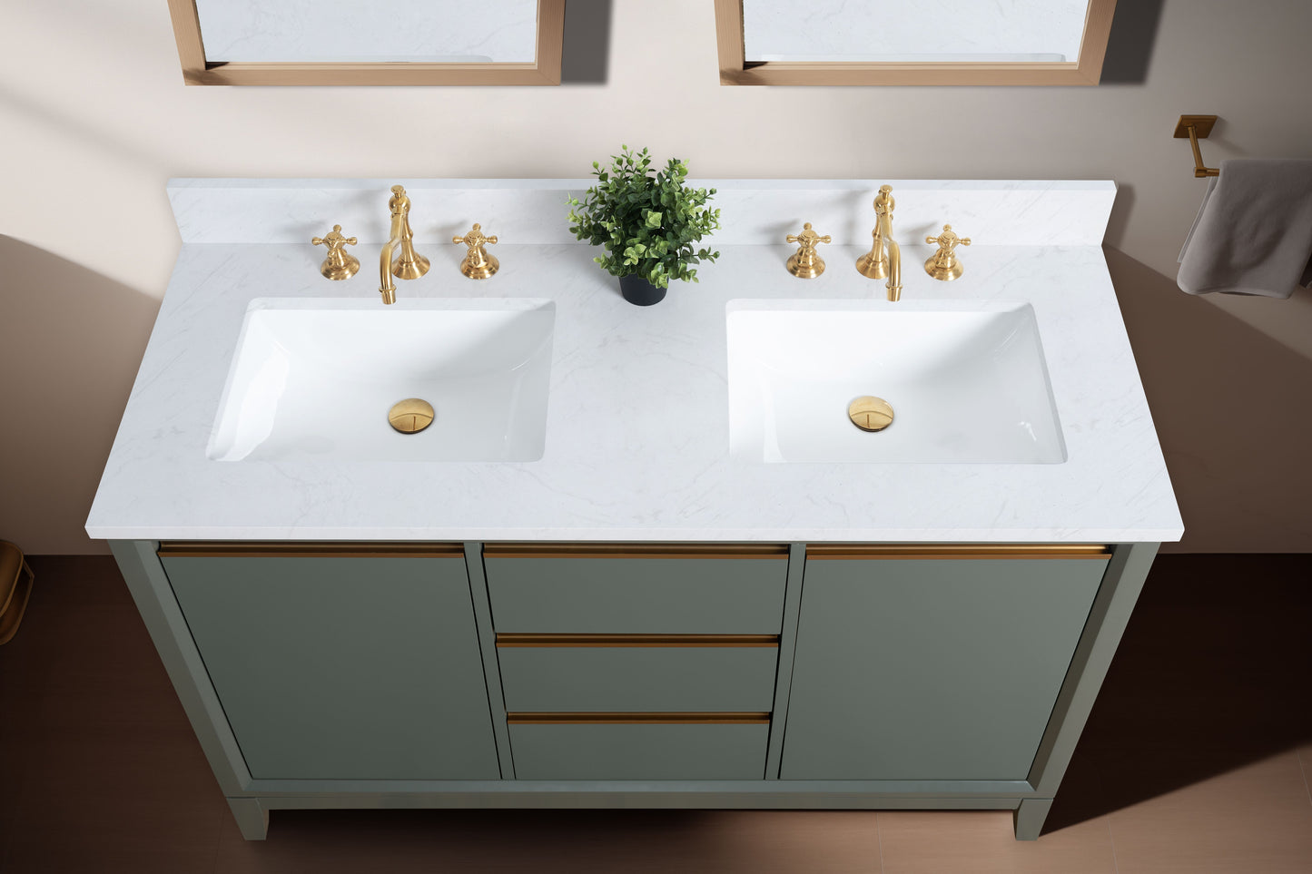 54 Inch Double Sink Bathroom Vanity in Vintage Green with Marble Countertop - Vanity Art VA8054-DVG