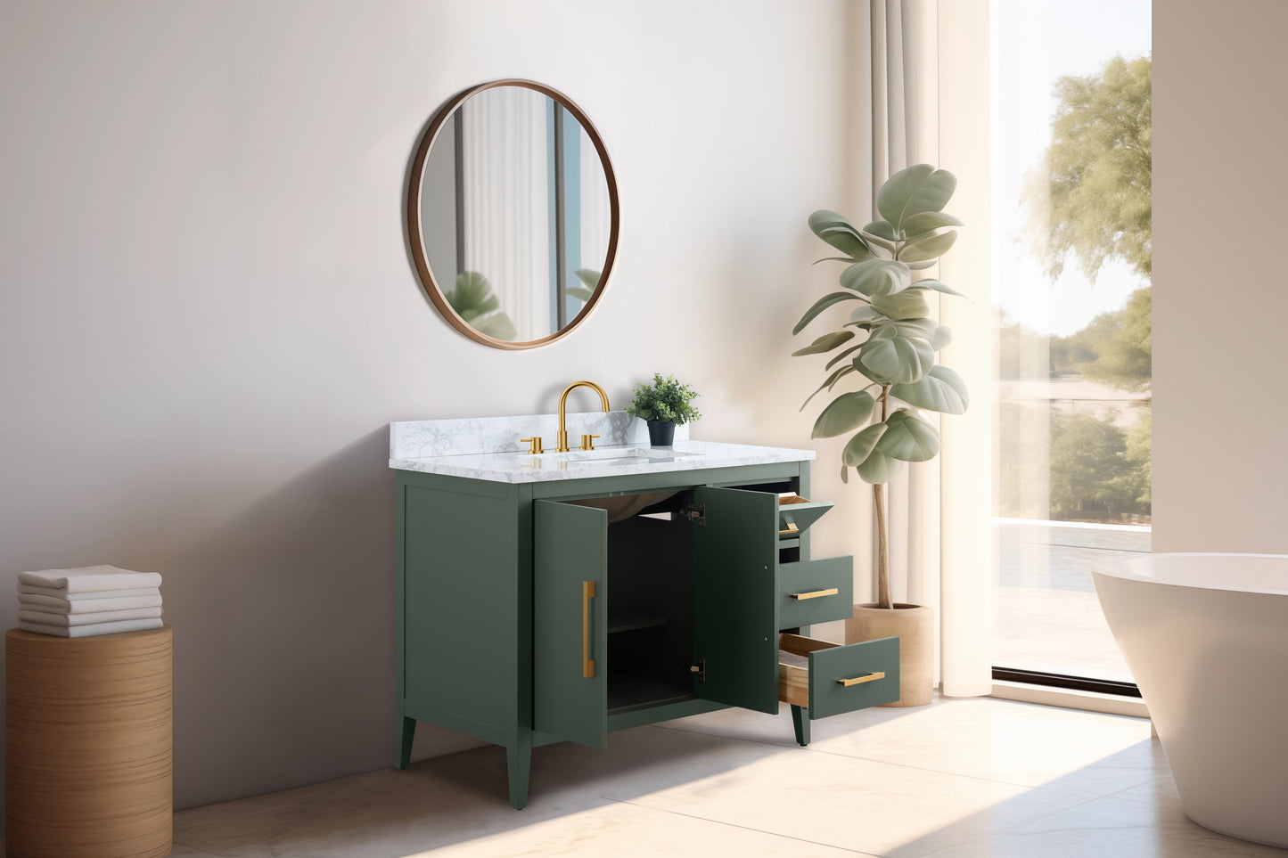 42 Inch Single Sink Bathroom Vanity in Vintage Green with Marble Countertop - Vanity Art VA9042-VG