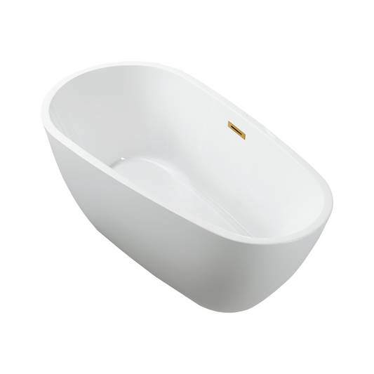 59 Inch Freestanding White Acrylic Bathtub with Overflow And Pop-Up Drain - Vanity Art VA6515-S-TG