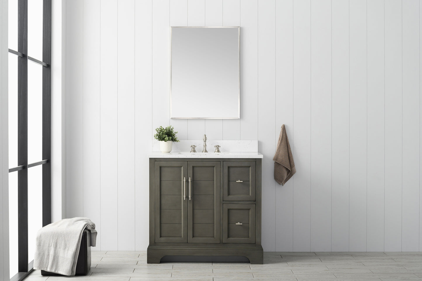 36 Inch Single Sink Bathroom Vanity in Gray with Marble Countertop & Backsplash - Vanity Art VA5036-SG