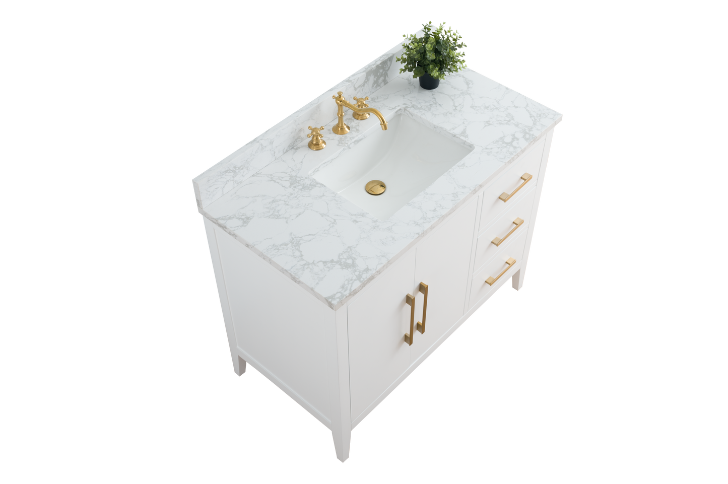 42 Inch Single Sink Bathroom Vanity in White with Marble Countertop - Vanity Art VA9042-W