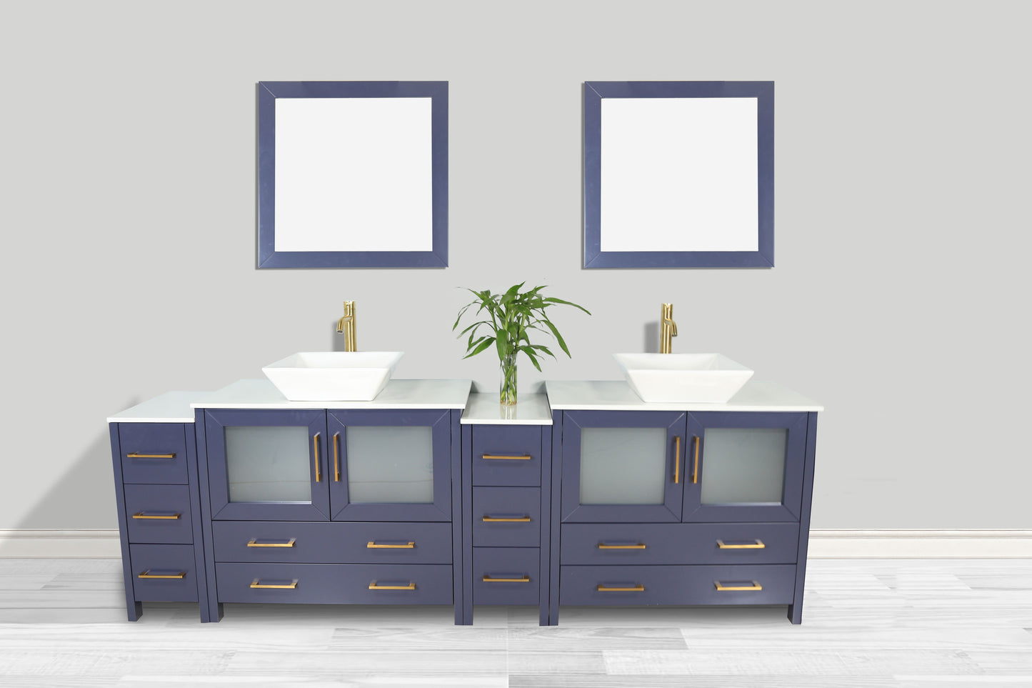 96 Inch Double Sink Bathroom Vanity in Blue with Marble Countertop - Vanity Art VA3136-96B